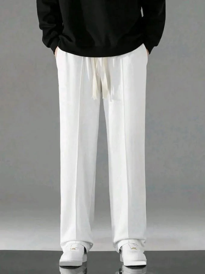 Men’s Premium White Relaxed Fit Trousers – Casual Straight Pants