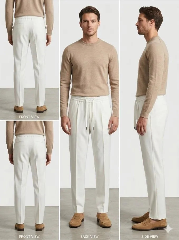 Men’s Premium White Relaxed Fit Trousers – Casual Straight Pants